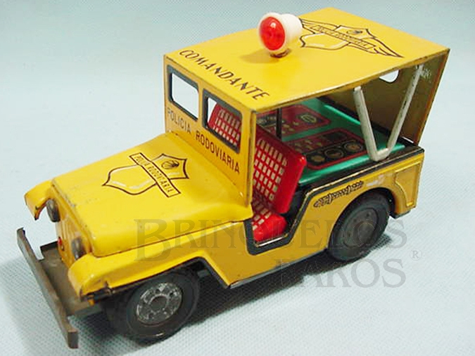 Brinquedo antigo Jeep Willys Polícia Rodoviária Comandante com Sinaleiro Giratório 18,00 cm de comprimento Ano 1969
