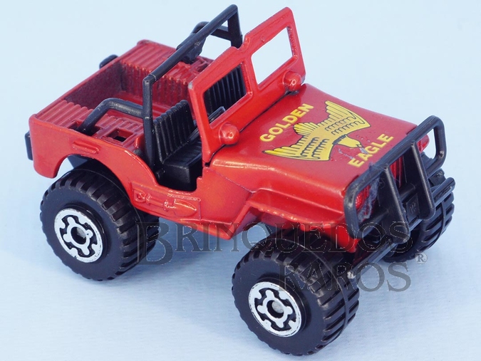 Brinquedo antigo Jipe 4x4 Jeep Superfast vermelho sem capota Golden Eagle label
