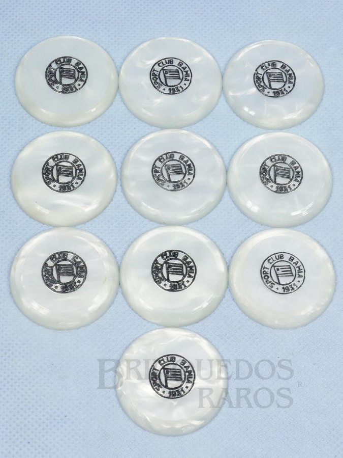 Brinquedo antigo Jogo de Futebol de Botão perolado com o time do Sport Club Bahia Série Bolacril Completo Falta o Goleiro Década de 1970