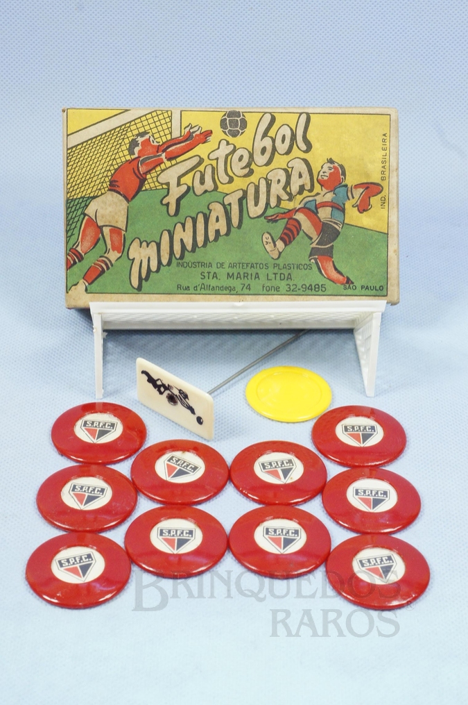 Brinquedo antigo Jogo de futebol de Botão Futebol Miniatura com o time do São Paulo 100% original Completo com Trave e Goleiro Década de 1960