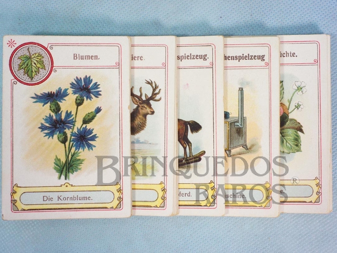 Brinquedo antigo Jogo Quarteto Flores Animais Brinquedos de Menino Brinquedos de Menina Insetos e Frutas completo com 6 grupos de 8 cartas Década de 1950