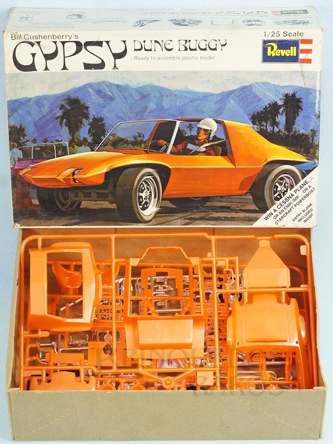Brinquedo antigo Kit Bill Cushenberrys Gypsy Dune Buggy completo Falta o manual de montagem Década de 1980