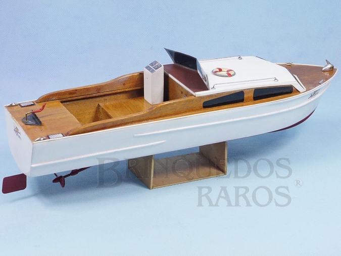 Brinquedo antigo Lancha Netuno montada com 30,00 cm de comprimento Motor elétrico Década de 1970