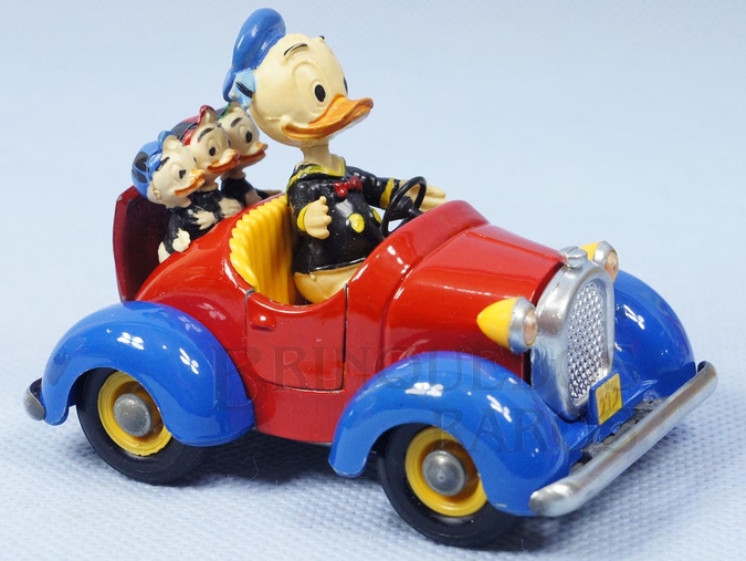 Brinquedo antigo Le Auto di Paperino Carro do Pato Donald com 8,5 cm de comprimento Walt Disney Politoys Década de 1970