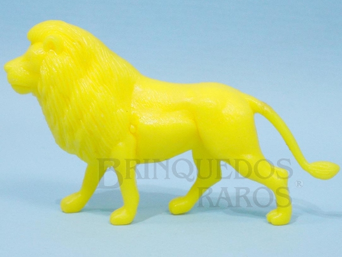 Brinquedo antigo Leão de plástico amarelo Série Zoológico Década de 1970