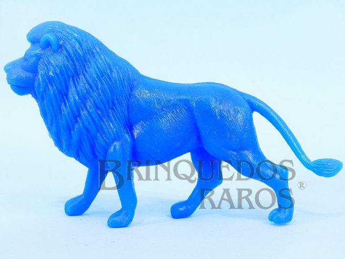 Brinquedo antigo Leão de plástico azul Série Zoológico Década de 1970