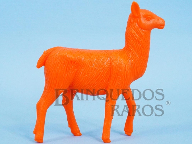 Brinquedo antigo Lhama de plástico laranja Série Zoológico década de 1970
