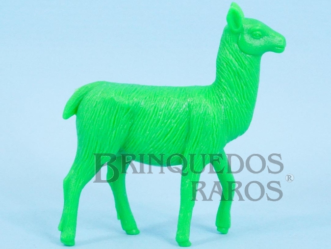 Brinquedo antigo Lhama de plástico verde Série Zoológico Década de 1970
