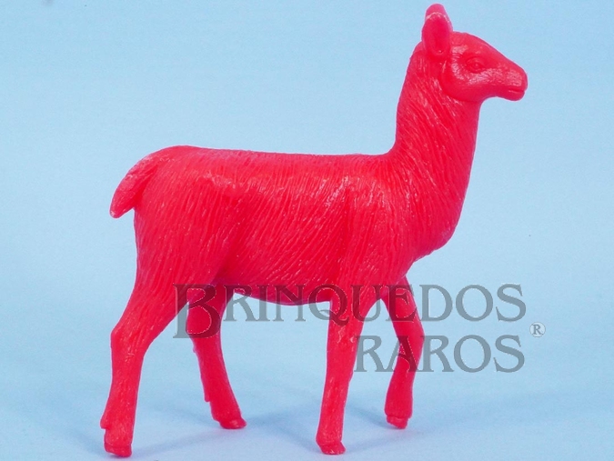 Brinquedo antigo Lhama de plástico vermelho Série Zoológico Década de 1970