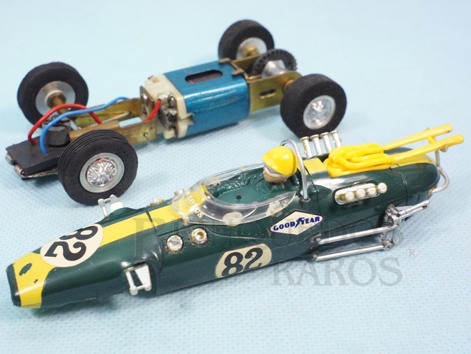 Brinquedo antigo Lotus 38 Fórmula 1 Verde 100% original Chassi de latão Ano 1968
