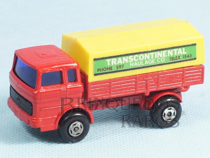 Brinquedo antigo Mercedes Truck Superfast vermelho Transcontinental Label