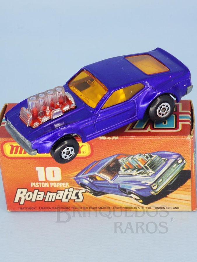 Brinquedo antigo Ford Mustang Piston Popper azul metálico Rola-Matics