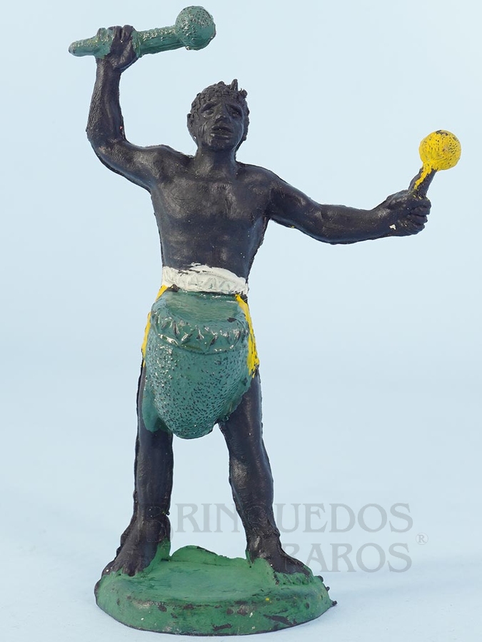 Brinquedo antigo Nativo tocando tambor Série África Misteriosa