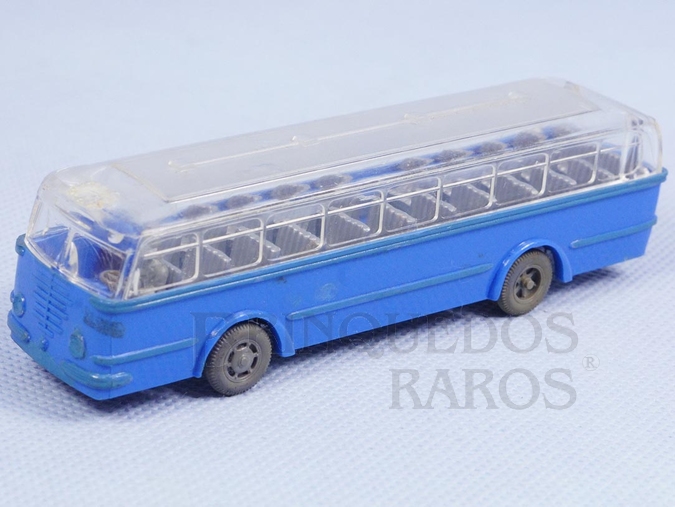 Brinquedo antigo Ônibus Bussing azul com teto transparente Década de 1960