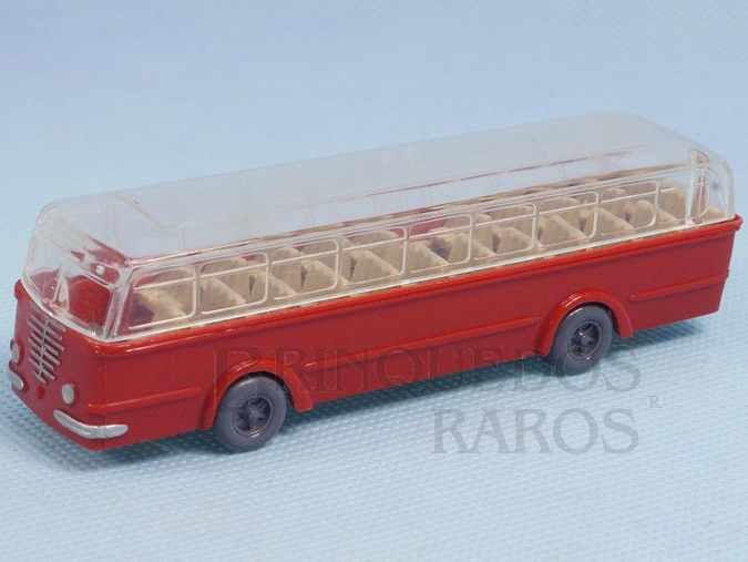 Brinquedo antigo Ônibus Bussing vermelho com teto transparente Década de 1950