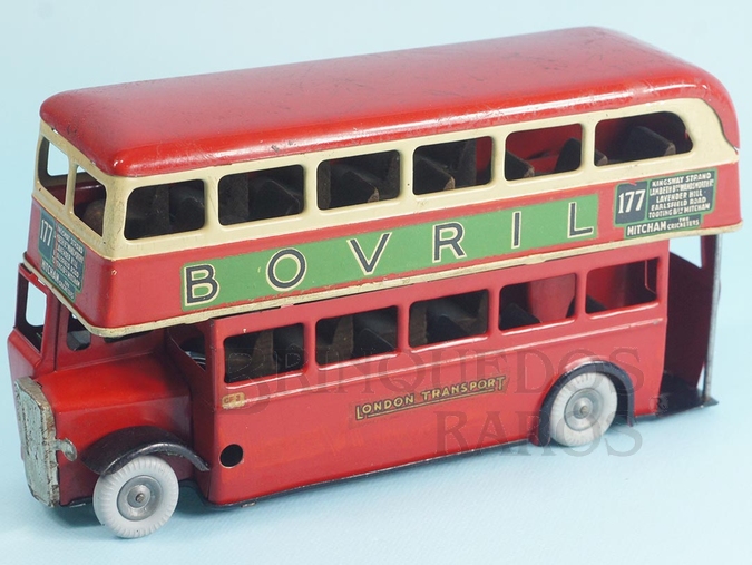 Brinquedo antigo Onibus London Double Decker com 18,00 cm de comprimento Minic Década de 1940