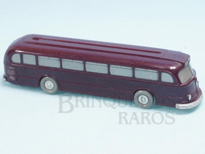 Brinquedo antigo Ônibus Mercedes Benz 6600 vermelho escuro com Janelas Sólidas pintadas Década de 1950

