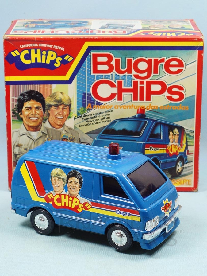 Brinquedo antigo Perua Bugre Chips com 21,00 cm de comprimento Sistema Bate e Volta Década de 1980