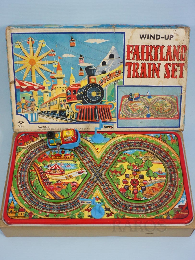 Brinquedo antigo Pista em oito com Parque de Diversões e Locomotiva 25,00 x 15,00 cm Fairyland Train Set Década de 1970