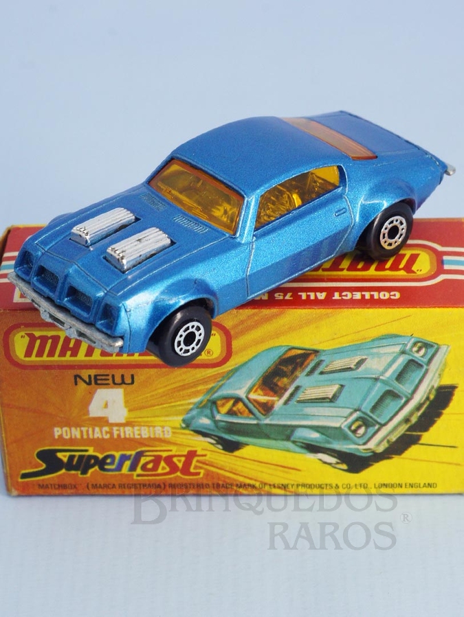 Brinquedo antigo Pontiac Firebird Superfast azul metálico