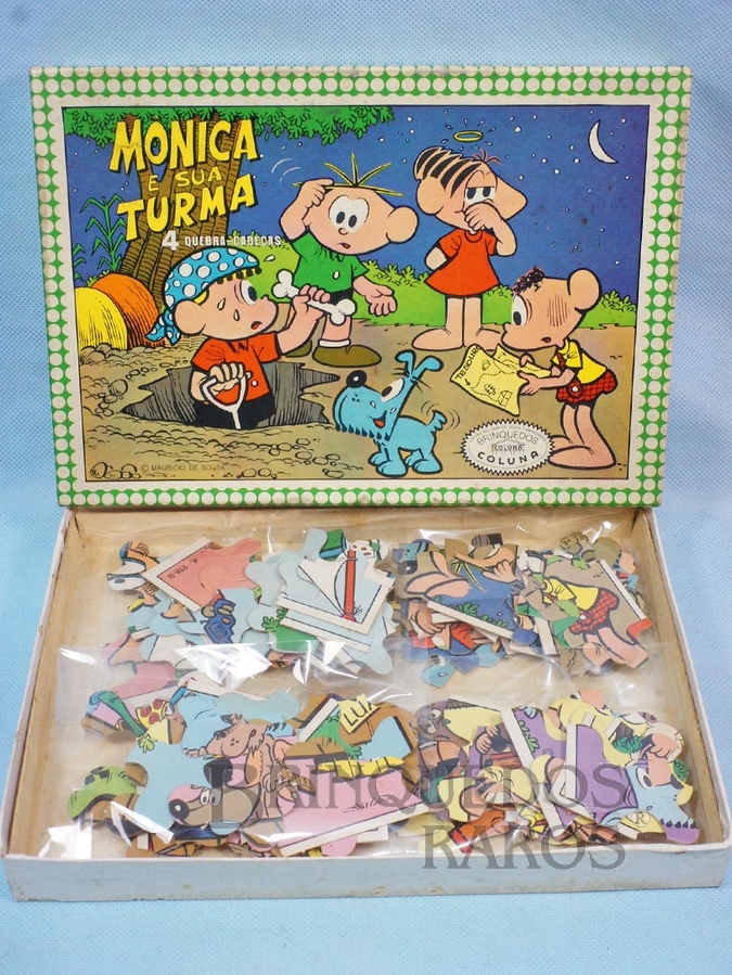 Brinquedo antigo Quebra Cabeça Mônica e sua Turma com 4 desenhos de Mauricio de Sousa Década de 1970