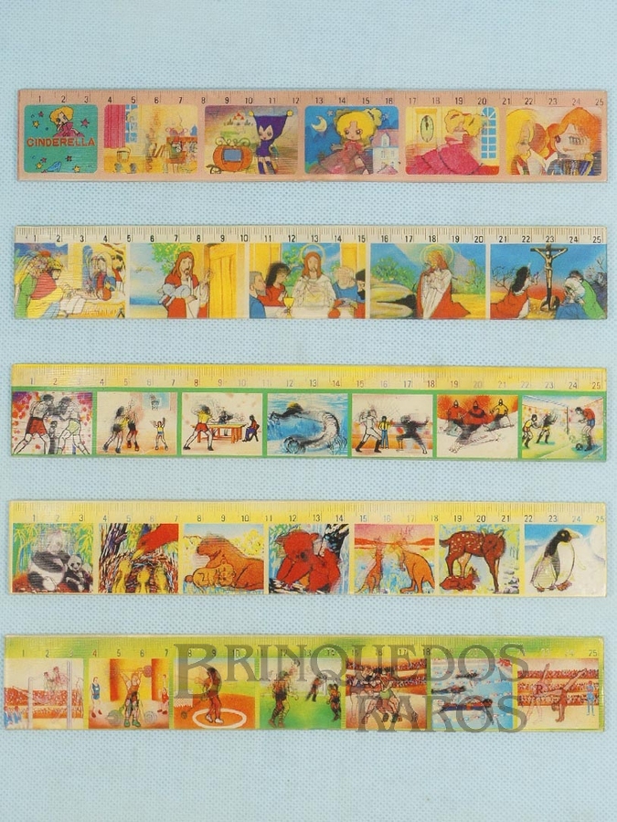 Brinquedo antigo Réguas de 25,00 cm Figuras com impressão de movimento Diversos temas Preço por unidade Década de 1970