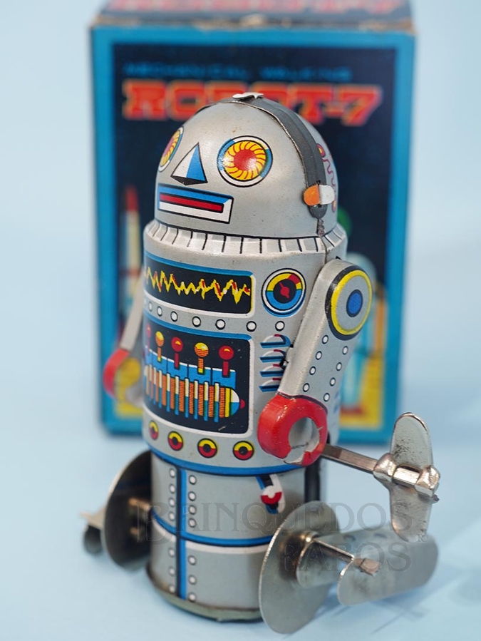 Brinquedo antigo Robot com 10,0 cm de altura Mechanical Walking Robot-7 Década de 1990