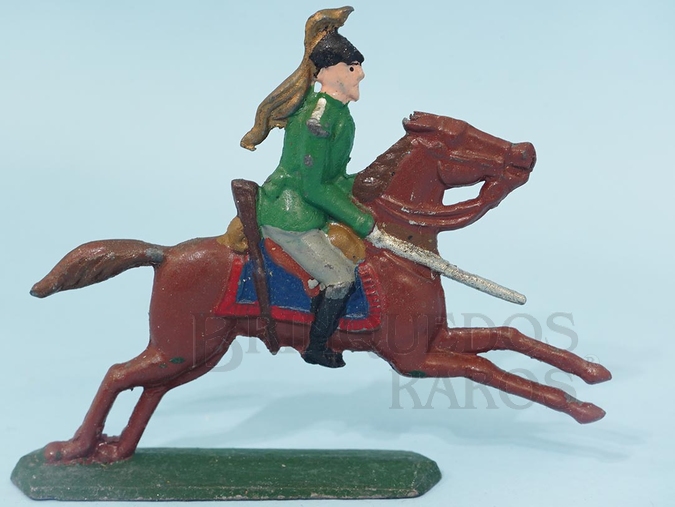 Brinquedo antigo Soldado a cavalo com espada com 5,5 cm de altura Semi - Flat forma Schneider