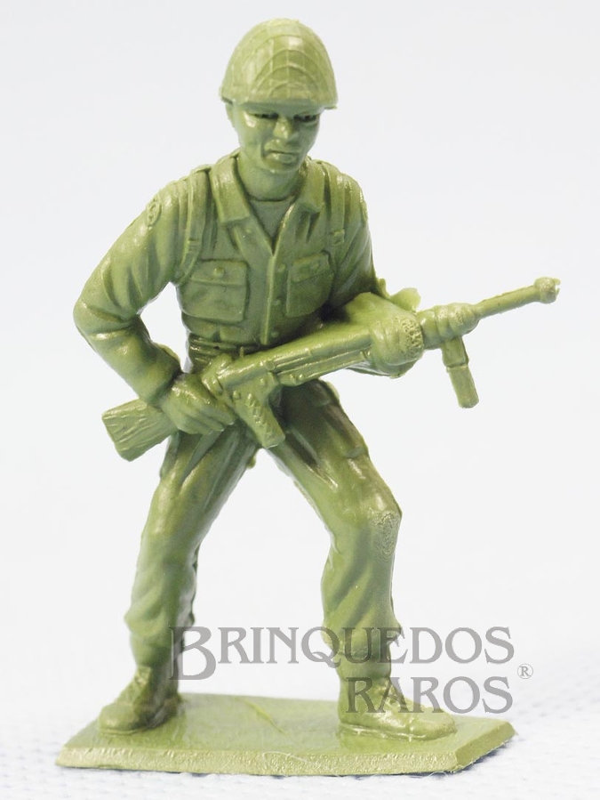 Brinquedo antigo Soldado americano avançando com Metralhadora Figura Matriz de soldado do Brinde Toddy Década de 1960