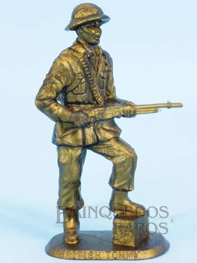 Brinquedo antigo Soldado Britânico Tommy de plástico dourado brinde Sucrilhos Kelloggs Década de 1970