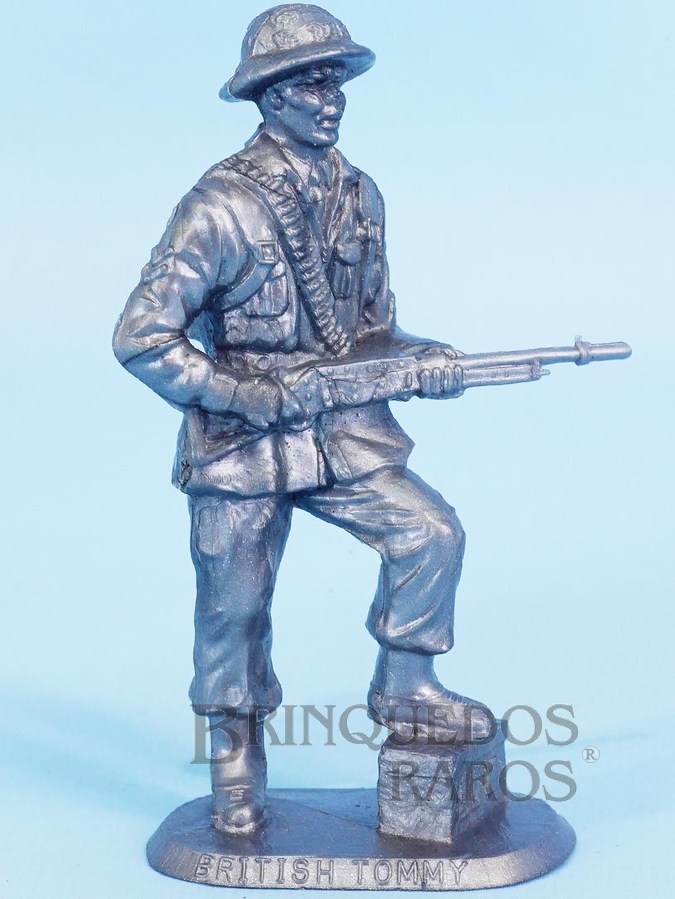 Brinquedo antigo Soldado Britânico Tommy de plástico prateado brinde Sucrilhos Kelloggs Década de 1970