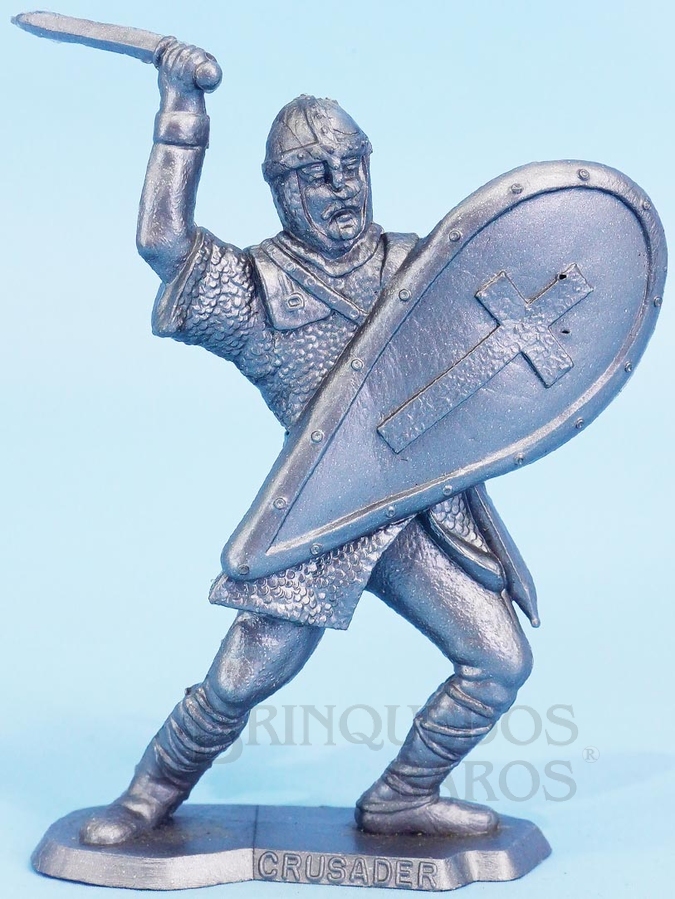 Brinquedo antigo Soldado Cruzado de plástico prateado brinde Sucrilhos Kelloggs Década de 1970