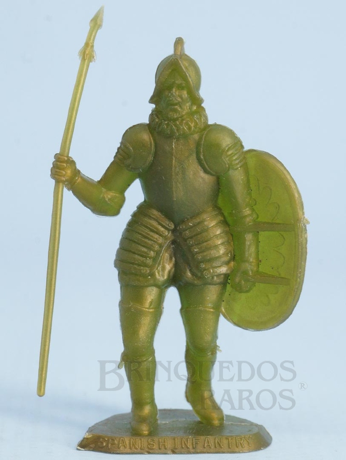 Brinquedo antigo Soldado da Infantaria Espanhola de plástico dourado brinde Sucrilhos Kelloggs Década de 1970