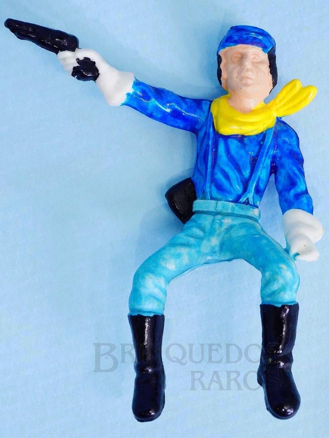 Brinquedo antigo Soldado da Sétima Cavalaria montado a cavalo atirando com revolver Plástico branco Série Atlantic Ano 1986  