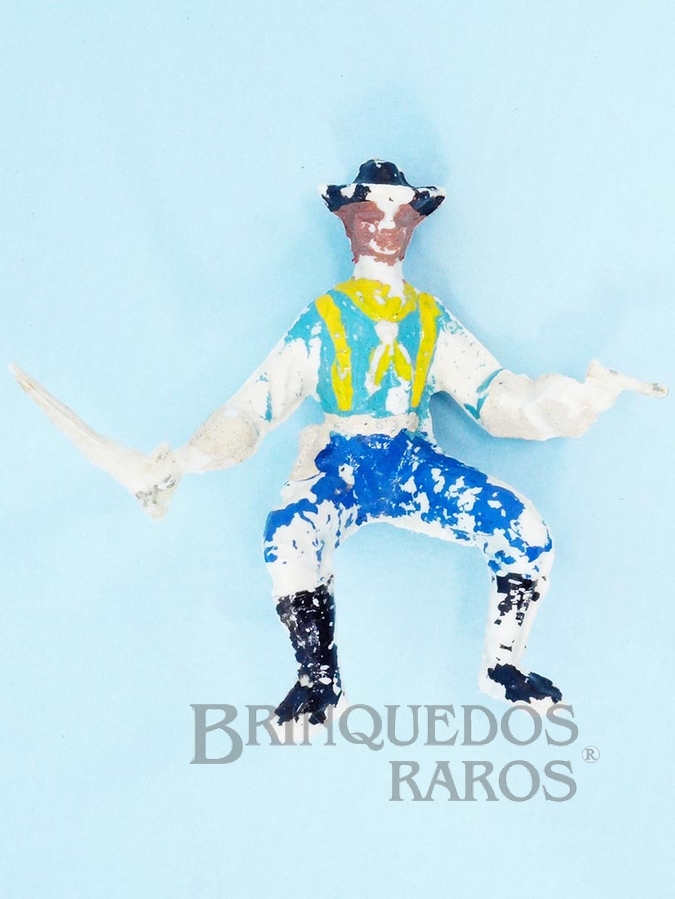 Brinquedo antigo Soldado da Sétima Cavalaria montado a cavalo com sabre e revolver de plástico branco pintado Casablanca Década de 1960 RESERVED***JF***