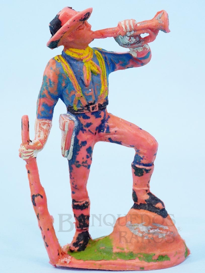 Brinquedo antigo Soldado da Sétima Cavalaria tocando Clarim Gulliver Década de 1960