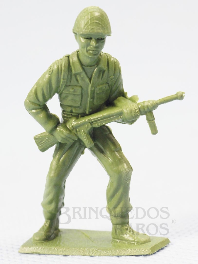Brinquedo antigo Soldado de pé avançando com Metralhadora fabricado pela MPC americana Figura Matriz do Soldado Toddy numero 2