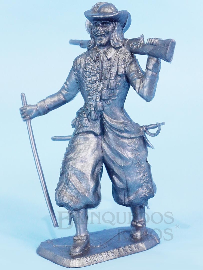 Brinquedo antigo Soldado Mosqueteiro de plástico prateado brinde Sucrilhos Kelloggs Década de 1970