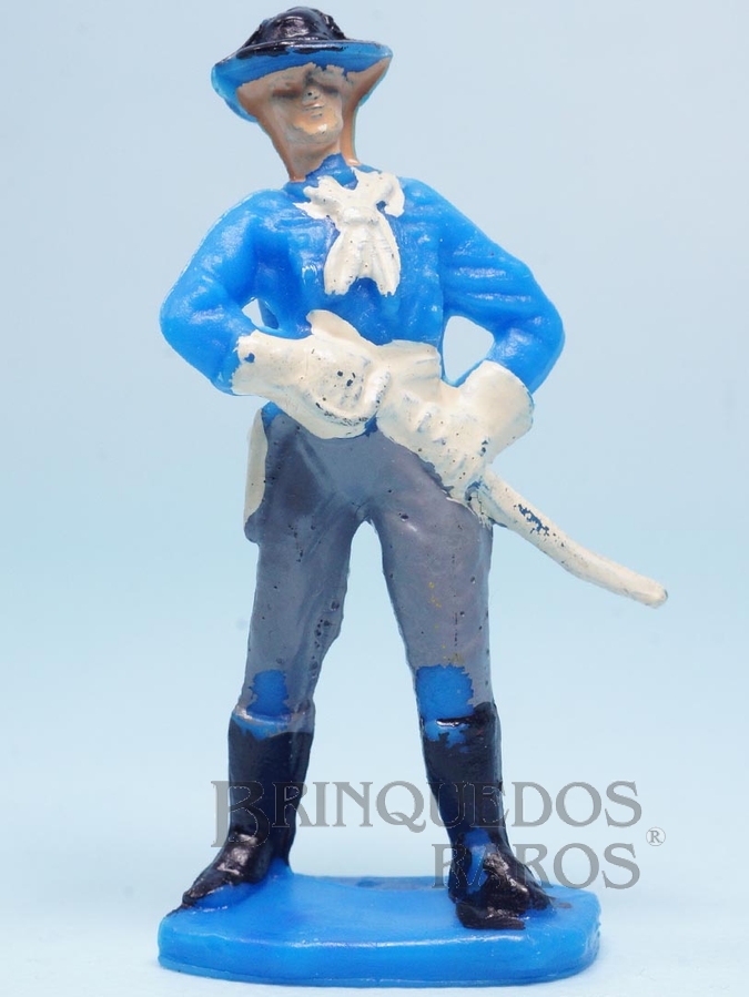 Brinquedo antigo Tenente Rip Masters da Sétima Cavalaria desembainhando o sabre Plástico azul pintado Casablanca numerado 11