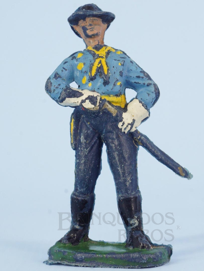 Brinquedo antigo Tenente Rip Masters da Sétima Cavalaria desembainhando o sabre Plástico azul escuro pintado Casablanca numerado 11