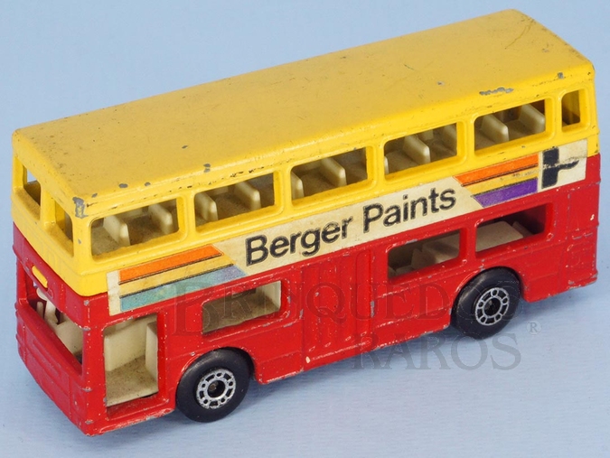 Brinquedo antigo The Londoner Superfast amarelo e vermelho Berger Paints Label Brazilian Matchbox Inbrima 1970