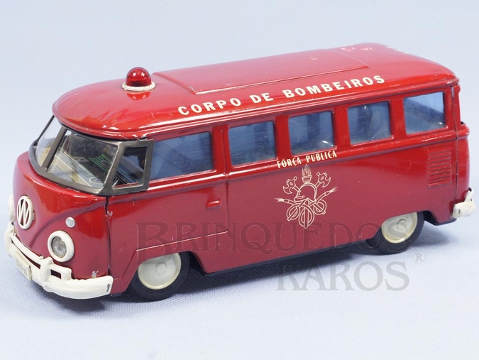 Brinquedo antigo Volkswagen Kombi com 25,00 cm de comprimento Força Pública Corpo de Bombeiros Ultima Versão Década de 1970