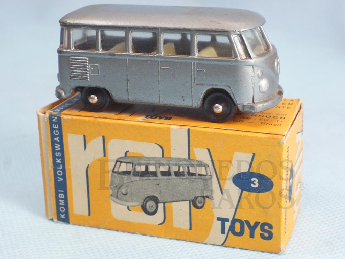 Brinquedo antigo Volkswagen Kombi com 7,00 cm de comprimento cinza metálico Década de 1960